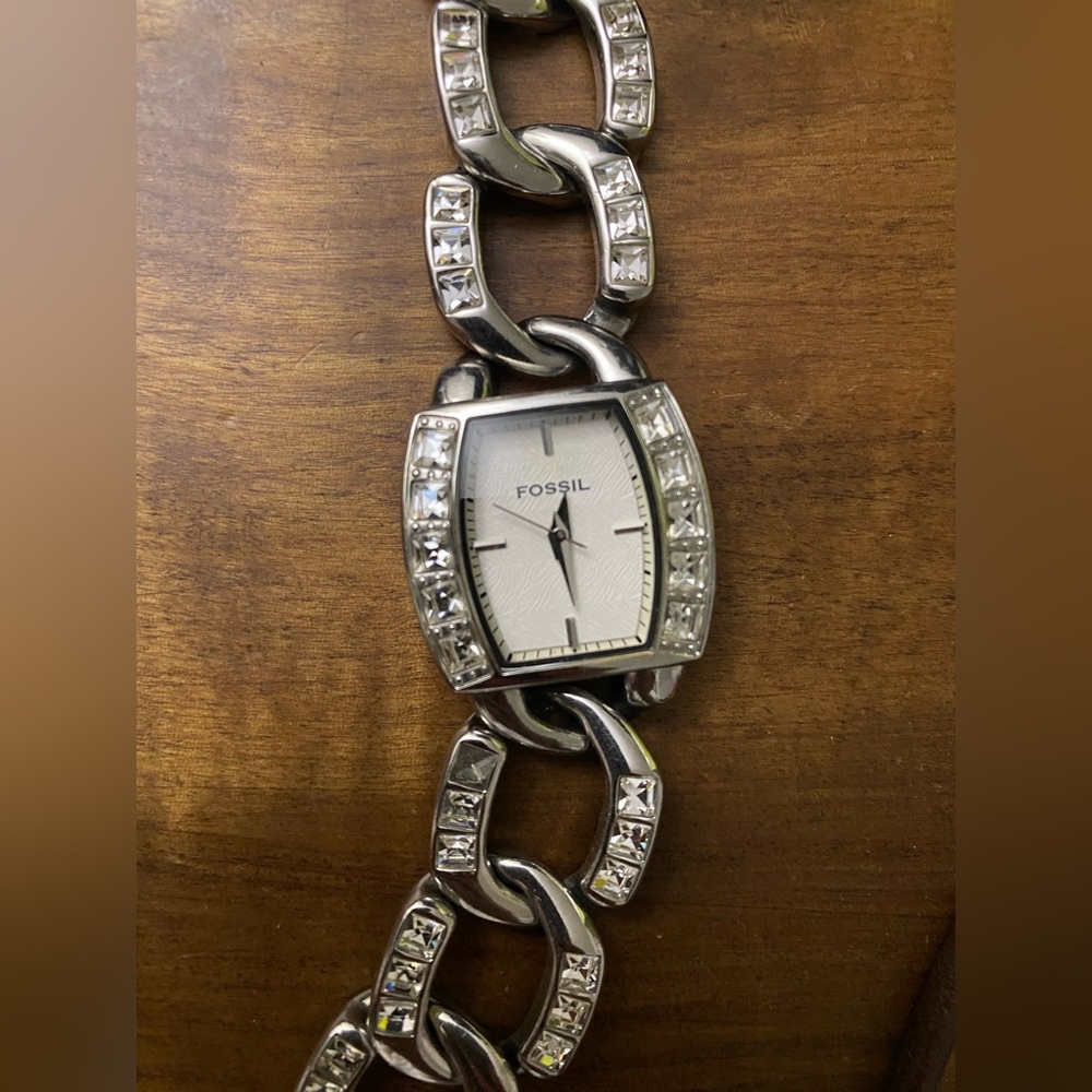 Fossil Silver Watch with Crystal Accents